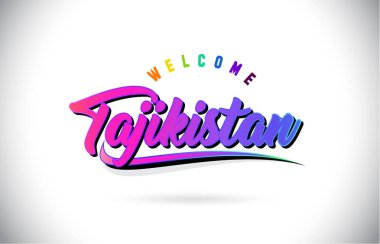 Tacikistan Word metni yaratıcı mor pembe el yazısı yazı tipiyle hoş geldiniz ve şekil tasarlamak vektör Swoosh.