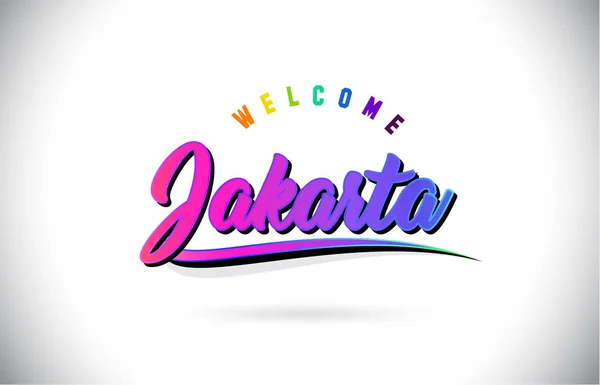 Jakarta Benvenuti Word Text Creative Purple Pink Font Scritto Mano — Vettoriale Stock