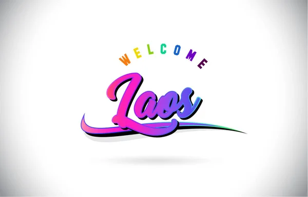 Laos Välkommen Till Word Text Med Kreativa Lila Rosa Handskrivna — Stock vektor