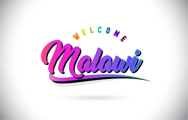 Malawi Bienvenido Word Texto Con Creativo Púrpura Rosa Fuente Manuscrita — Vector de stock