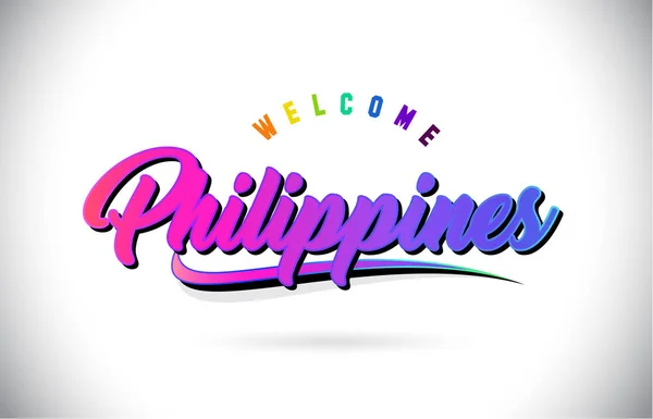 フィリピンへようこそ創造的な紫ピンク手書きフォントで Word テキストと図形デザイン ベクトル図をシューッという音 — ストックベクタ