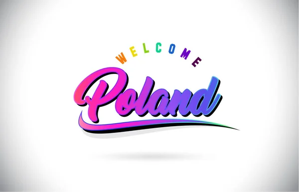 ポーランドへようこそ創造的な紫ピンク手書きフォントで Word テキストと図形デザイン ベクトル図をシューッという音 — ストックベクタ