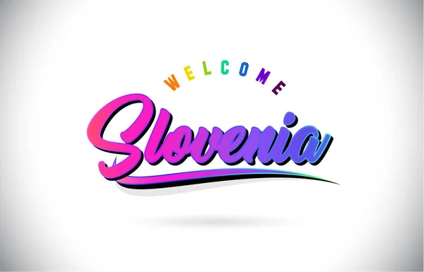 Słowenia Zapraszamy Tekstu Programu Word Creative Fioletowy Różowy Czcionki Odręczne — Wektor stockowy