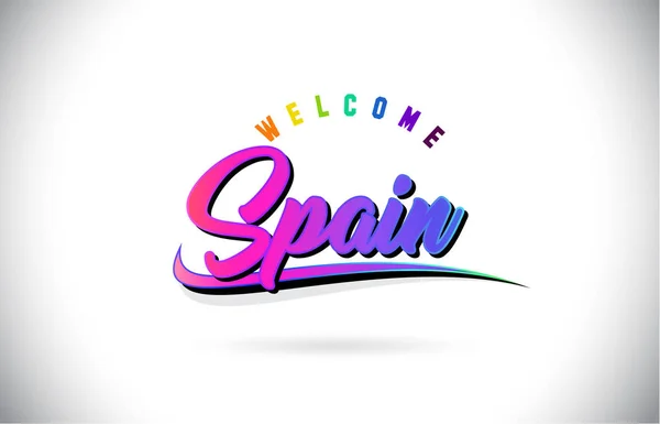 España Bienvenido Word Text Con Creative Purple Pink Fuente Manuscrita — Vector de stock