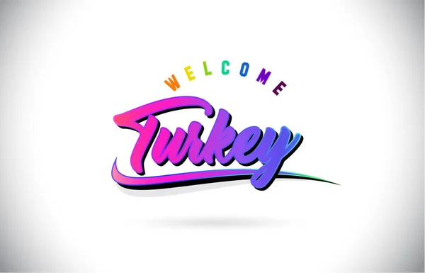 土耳其欢迎使用创意紫色粉红色手写字体和 Swoosh 形状设计向量插图来访问文字文本 — 图库矢量图片