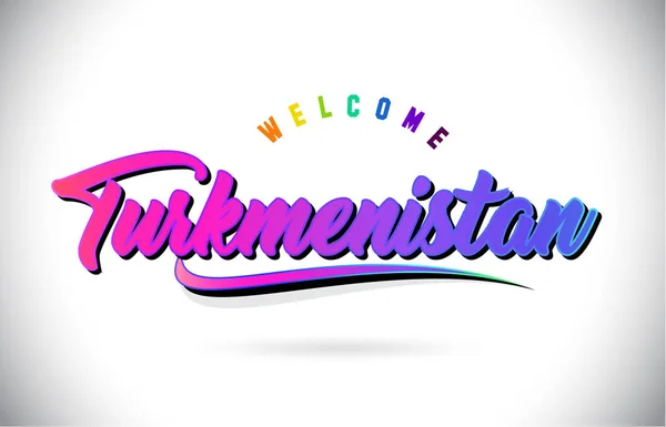 Turkmenistán Bienvenido Word Texto Con Creative Purple Pink Fuente Manuscrita — Archivo Imágenes Vectoriales