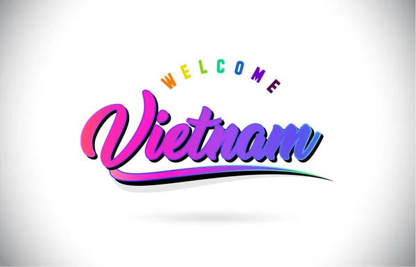 Wietnam Zapraszamy Tekstu Programu Word Creative Fioletowy Różowy Czcionki Odręczne — Wektor stockowy