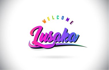 Lusaka Word metni ile yaratıcı mor pembe Handwritte hoş geldiniz