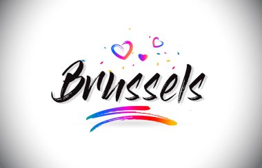 Word metni sevgi kalpleri ve yaratıcı el ile Brüksel Hoşgeldiniz