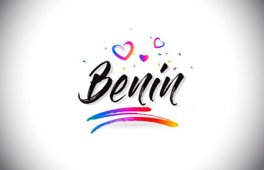 Benin Word metni sevgi kalpleri ve yaratıcı Handwri hoş geldiniz