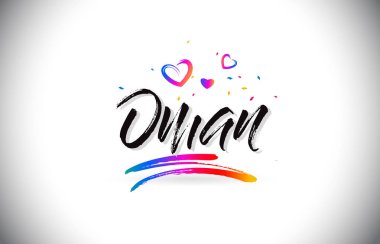 Word metni sevgi kalpleri ve yaratıcı Handwrit ile Umman Hoşgeldiniz