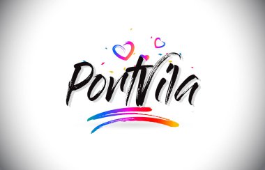 Word metni sevgi kalpleri ve yaratıcı el ile Portvila Hoşgeldiniz