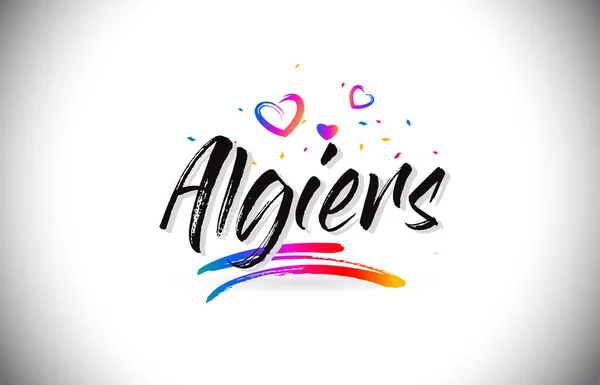 Algiers Word metni sevgi kalpleri ve yaratıcı Handw hoş geldiniz — Stok Vektör