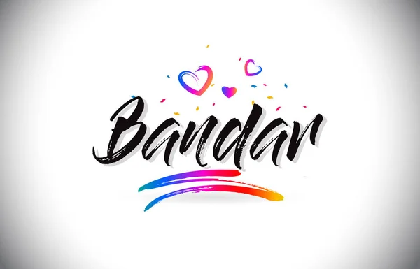 Bandar Benvenuti nel testo di Word con cuori d'amore e mano creativa — Vettoriale Stock