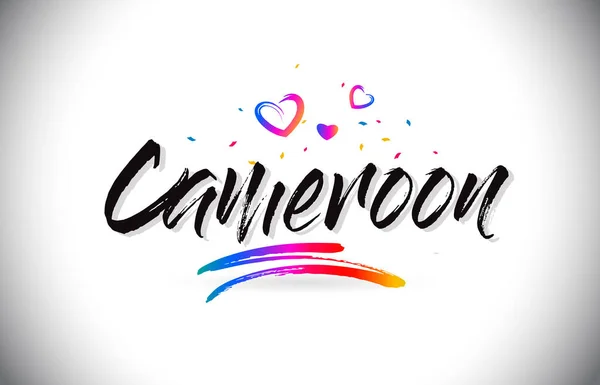 Camerun Benvenuti a Word Testo con cuori d'amore e mano creativa — Vettoriale Stock