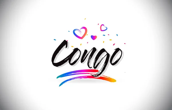 Κονγκό Καλώς ήλθατε λέξη κείμενο με αγάπη καρδιές και δημιουργικής Handwri — Διανυσματικό Αρχείο