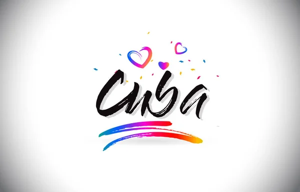 Cuba Bienvenido a Word Text with Love Hearts y Creative Handwrit — Vector de stock