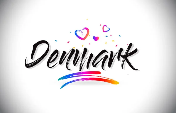丹麦欢迎有爱的心和创造性的手的文字文本 — 图库矢量图片