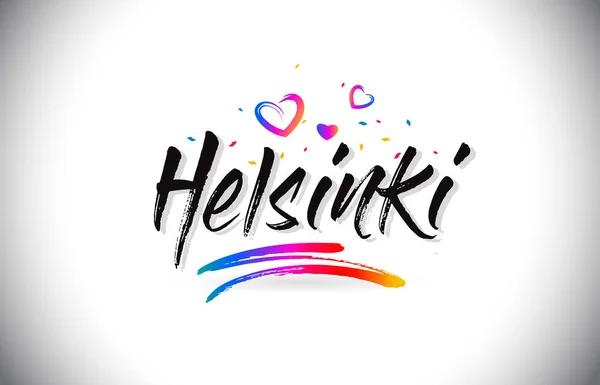 Helsinki Vítá vás aplikace Word Text s láskou srdce a tvůrčí rukou — Stockový vektor