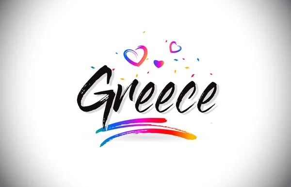 希腊欢迎来到文字文本与爱的心和创造性的 handwr — 图库矢量图片