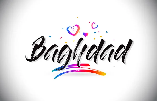 巴格达欢迎来到文字文字与爱的心和创造性的把手 — 图库矢量图片