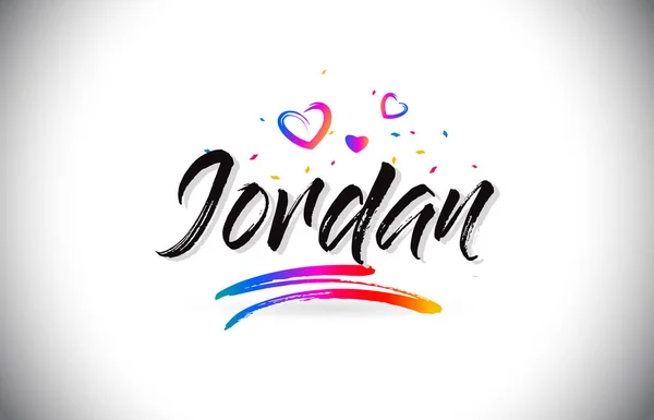 Jordanie Bienvenue au texte Word avec des cœurs d'amour et Handwr créatif — Image vectorielle