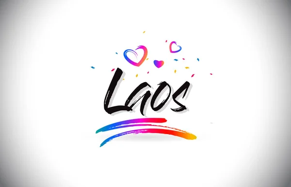 Laos Bienvenido al texto de Word con corazones de amor y escritura creativa — Vector de stock