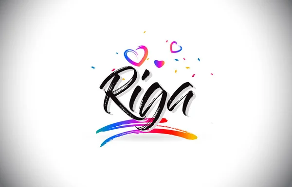 Ρίγα: Καλώς ήλθατε λέξη κείμενο με αγάπη καρδιές και δημιουργικής Handwrit — Διανυσματικό Αρχείο