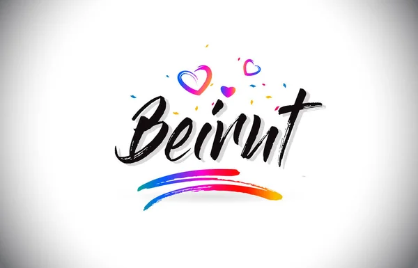 Beyrouth Bienvenue au texte Word avec des cœurs d'amour et Handwr créatif — Image vectorielle