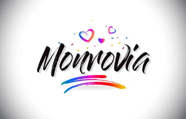 Monrovia Bienvenue au texte Word avec des cœurs d'amour et de la main créative — Image vectorielle