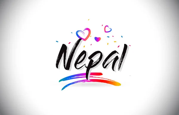 Nepal Välkommen till Word Text Love hjärtan och kreativa Handwri — Stock vektor