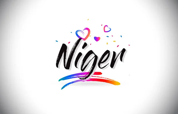 Niger Benvenuti a Word Testo con cuori d'amore e Handwri creativo — Vettoriale Stock