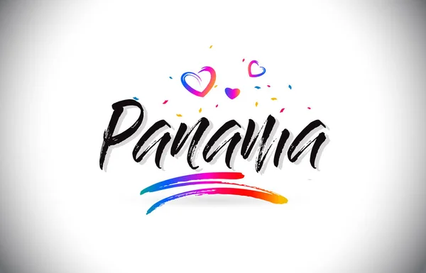 Panama Welcome To Word Text with Love Hearts and Creative Handwr — Stock Vector