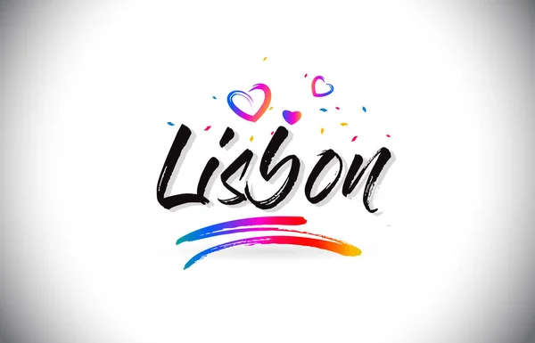 Lisbon Welcome to Word with Love Hearts and Creative Handwr — стоковый вектор