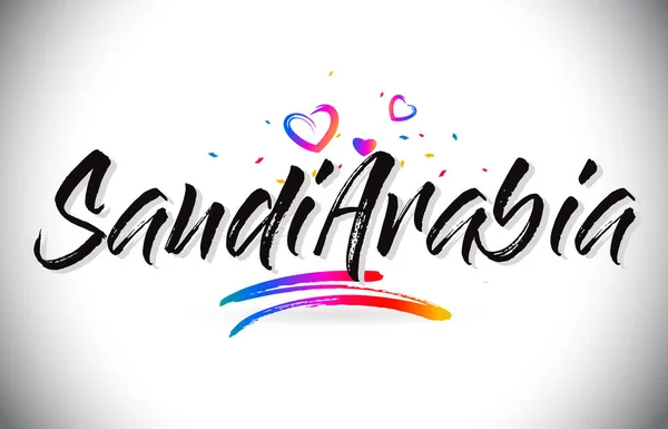 SaudiArabia Bienvenido a Word Texto con Amor Corazones y Creatividad H — Vector de stock