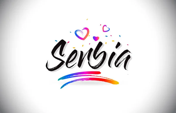 Σερβία Καλώς ήλθατε λέξη κείμενο με αγάπη καρδιές και δημιουργικής Handwr — Διανυσματικό Αρχείο