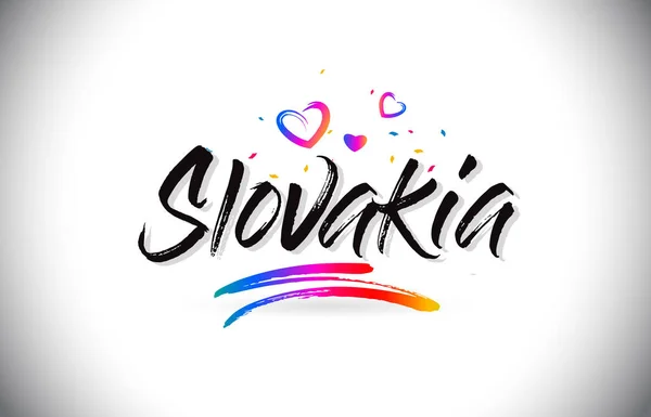斯洛伐克欢迎来到有爱的心和创造性的手的文字文本 — 图库矢量图片