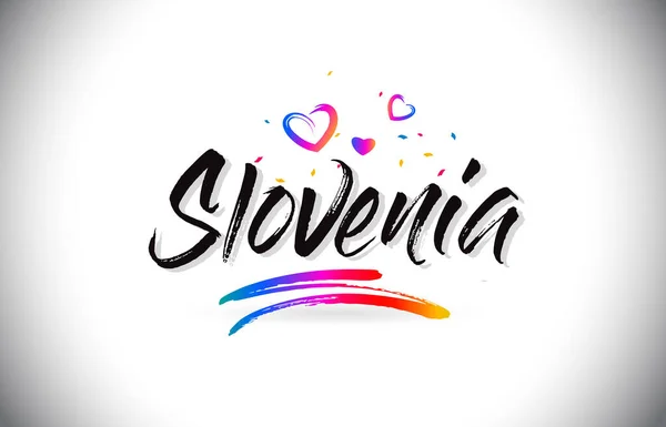 斯洛文尼亚欢迎来到文字文字与爱的心和创造性的手 — 图库矢量图片