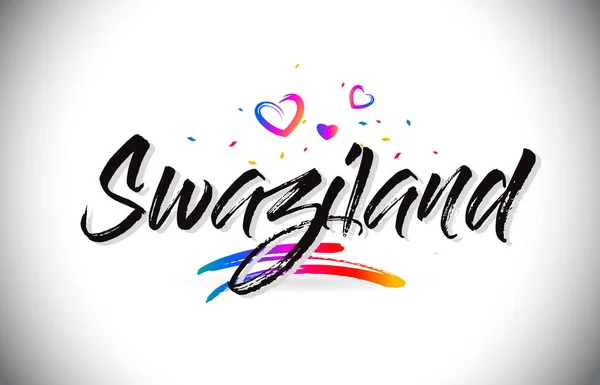 Swaziland Benvenuti a Word Text with Love Hearts e Creative Han — Vettoriale Stock