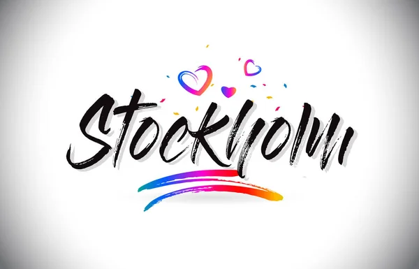 Estocolmo Bienvenido al texto de Word con corazones de amor y Han creativo — Vector de stock
