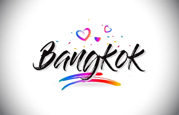 Bangkok Welcome To Word Text with Love Hearts and Creative Handw — Stock Vector