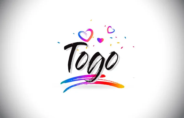 Togo Bienvenido al texto de Word con corazones de amor y escritura creativa — Vector de stock