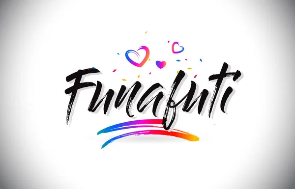 Funafuti Bienvenue au texte Word avec des cœurs d'amour et de la main créative — Image vectorielle