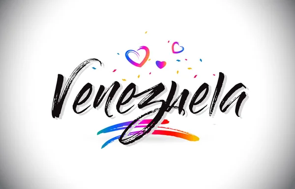 Venezuela Bienvenido a Word Text con Corazones de Amor y Han Creativo — Vector de stock