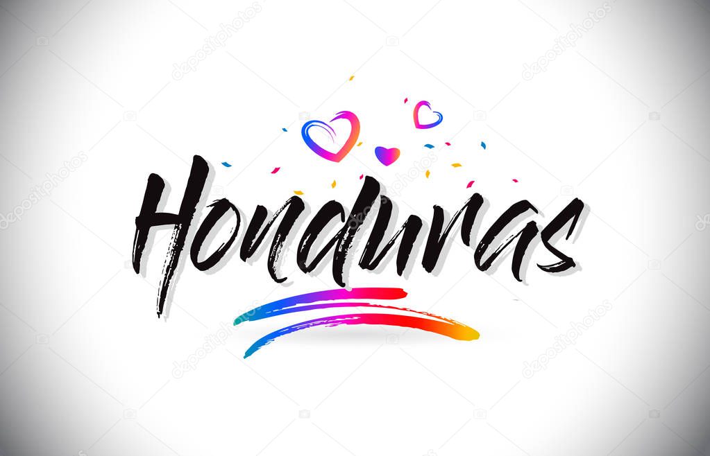 Honduras Welcome To Word Text with Love Hearts and Creative Handwritten Font Design Vector Illustration.