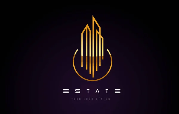 Diseño moderno del logotipo del monograma de Gold Real Estate. Líneas inmobiliarias — Vector de stock
