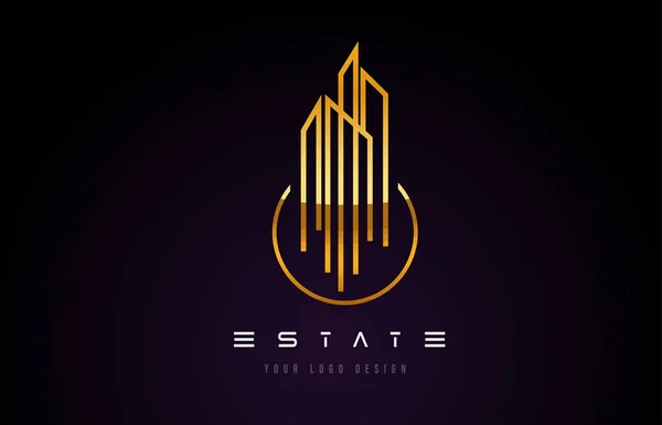 Diseño moderno del logotipo del monograma de Gold Real Estate. Líneas inmobiliarias — Vector de stock