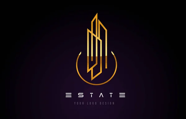 Projeto moderno do logotipo do monograma do imobiliário do ouro. Linhas imobiliárias — Vetor de Stock