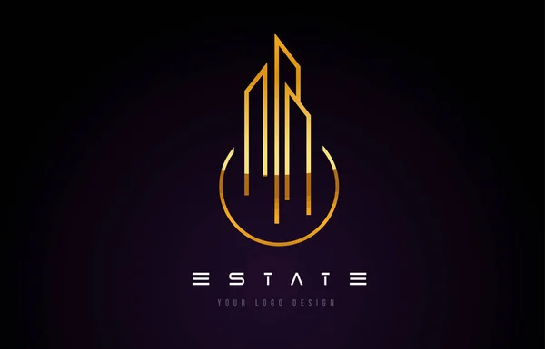 Diseño moderno del logotipo del monograma de Gold Real Estate. Líneas inmobiliarias — Vector de stock