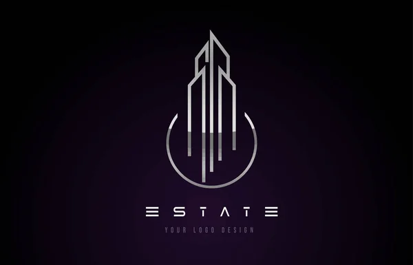 Stříbrné kovové nemovitostí moderní Monogram Logo Design. Real Estat — Stockový vektor